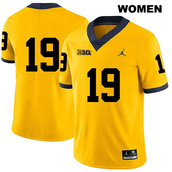 Women's NCAA Michigan Wolverines Kwity Paye #19 No Name Yellow Jordan Brand Authentic Stitched Legend Football College Jersey FP25X52UG